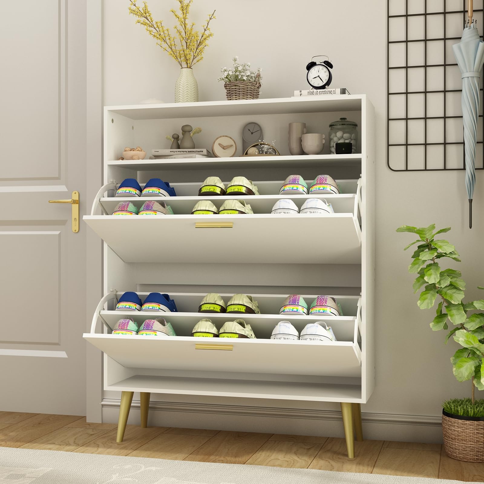 Entryway White Shoe Storage Cabinet