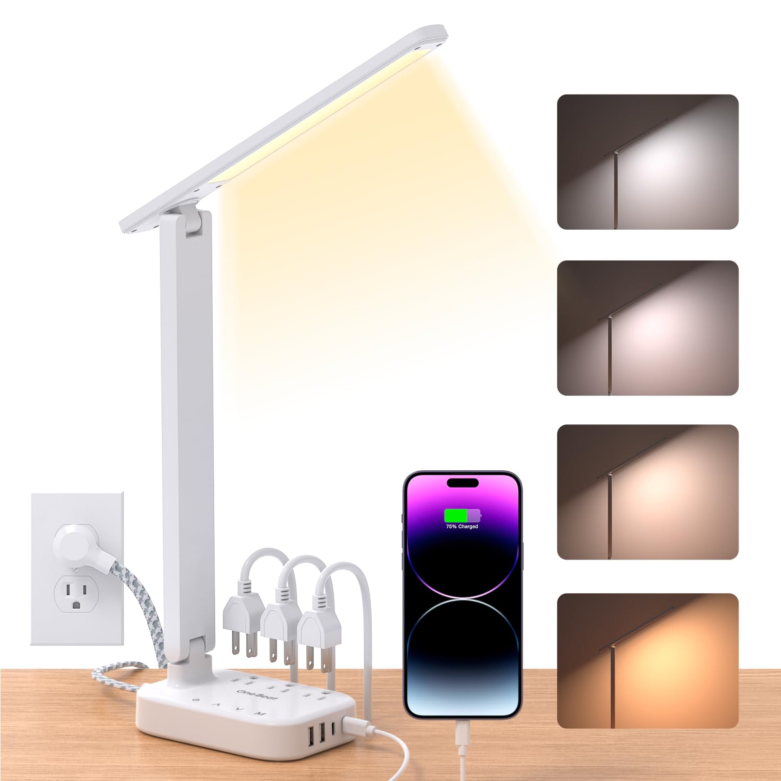 LED Desk Lamp with Power Strip and USB Charging