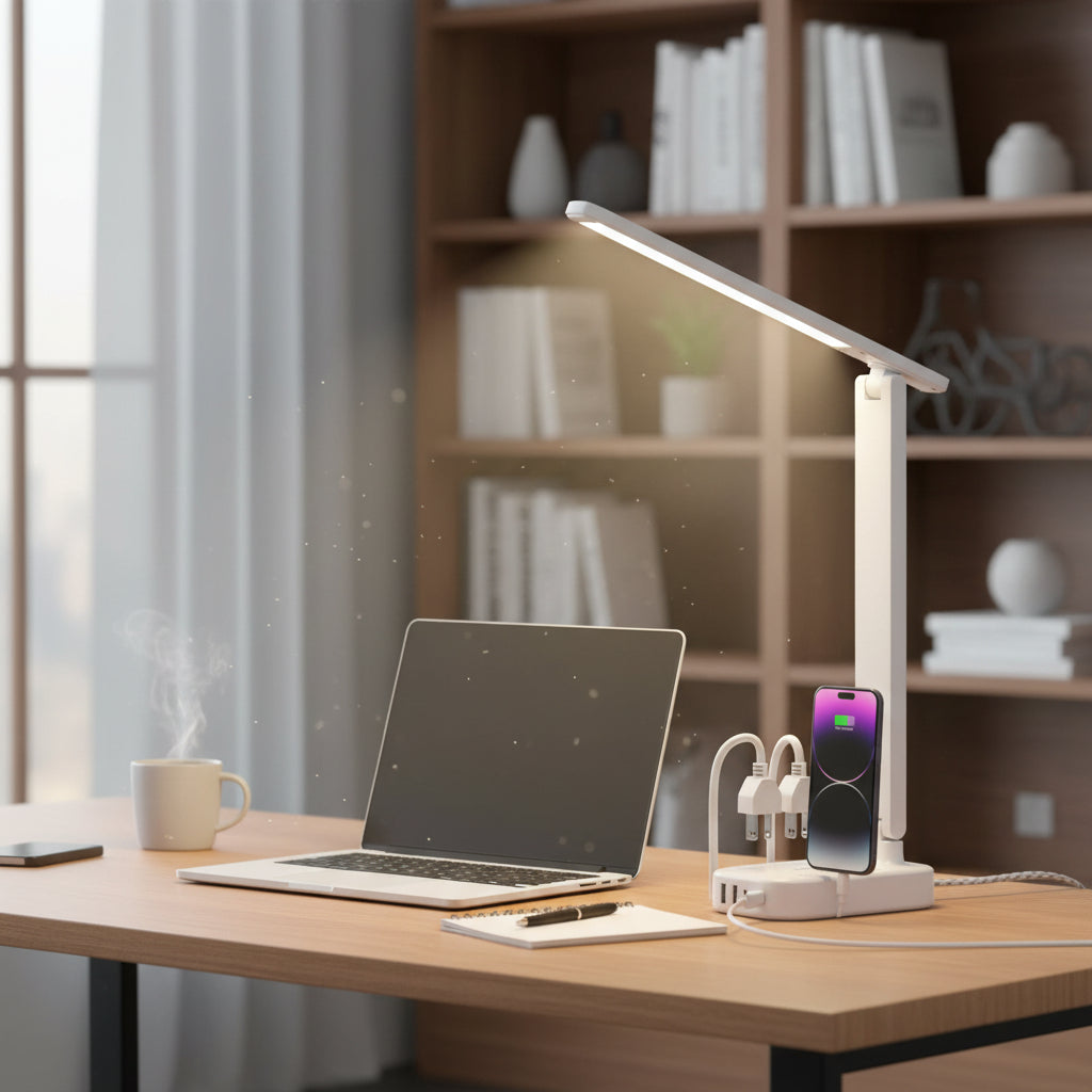 LED Desk Lamp with Power Strip and USB Charging